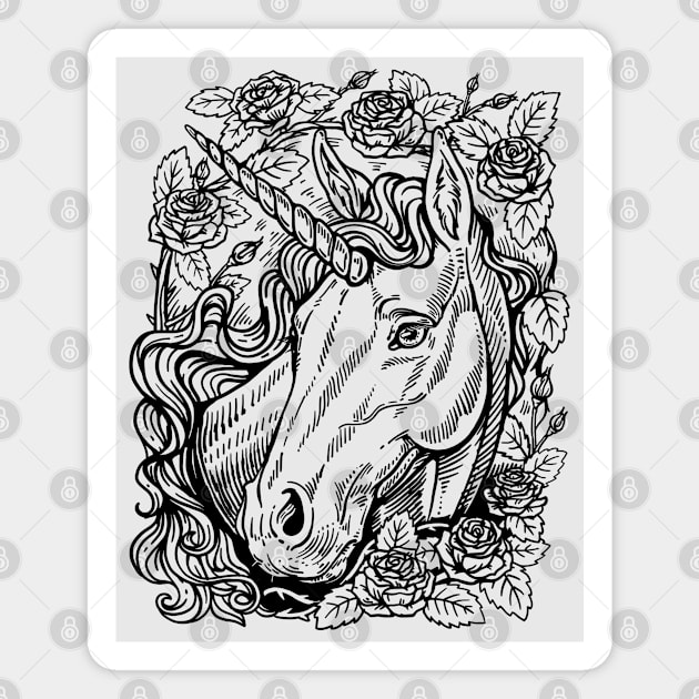 Unicorn Portrait With Roses Magnet by Dima Kruk